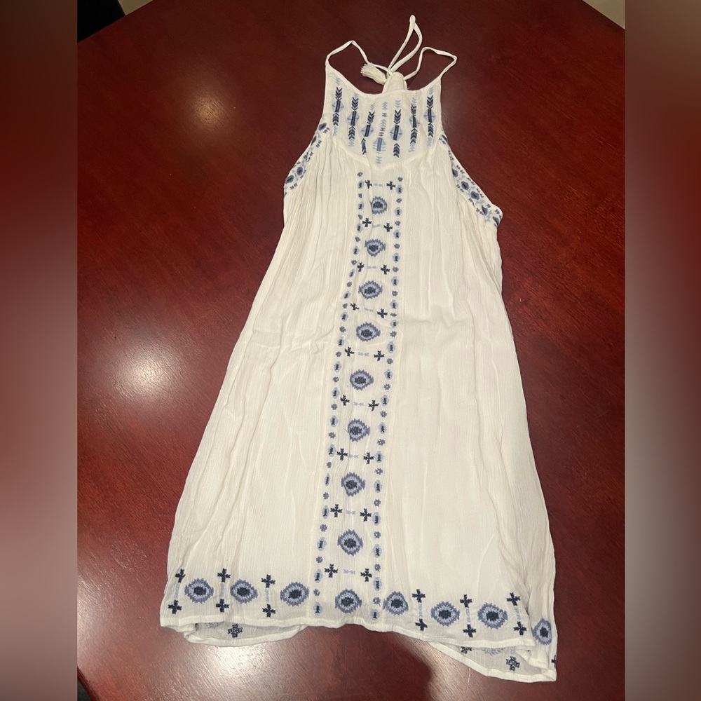 Hollister White Dress with Blue Embroidery